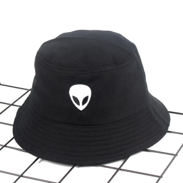 Fiskehatt Hip-Hop svart eller vit broderad alien hatt solhatt Black one size