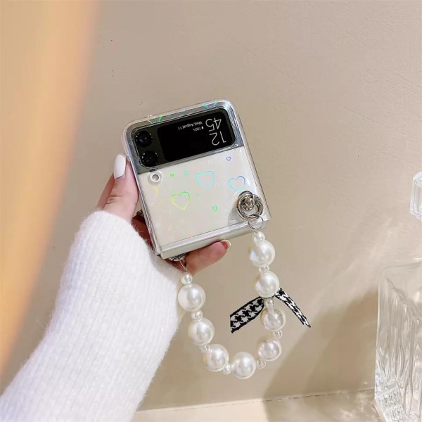 Samsung Galaxy Z FLIP 3 - kotelo mustavalkoisilla sydämillä 3D Transparent one size