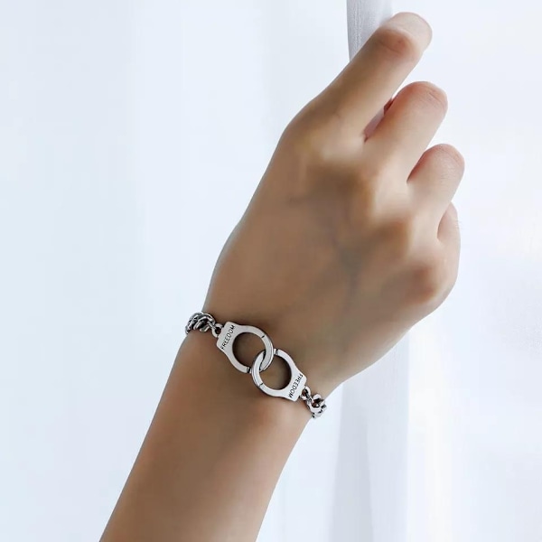 Armbånd i rustfri stålkæde med håndjerns frihed Silver one size