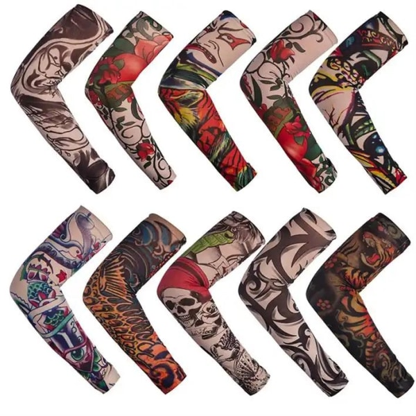 Punk Skull Tribal Faith Totem UV-beskyttelsesærmer Hip Hop Kropsdekoration Midlertidige tatoveringsærmer med fuld ben og arm Multicolor