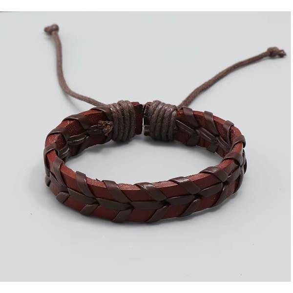 Handgjort flätat armband för män äkta läder i stil brun röd Röd one size