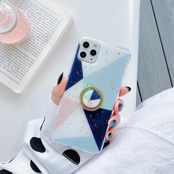 iPhone11 Pro skal geometriska former mönster guldflingor ring Blå one size
