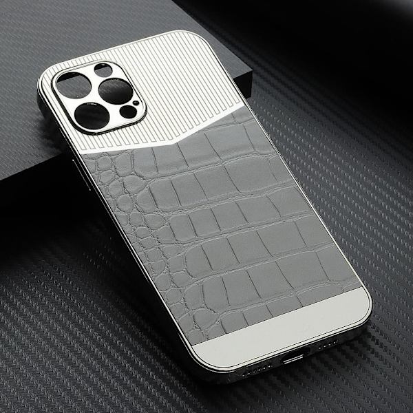 iPhone 13, Pro &amp; Max elektropläterat skal med veganskt läder lyx Silver one size