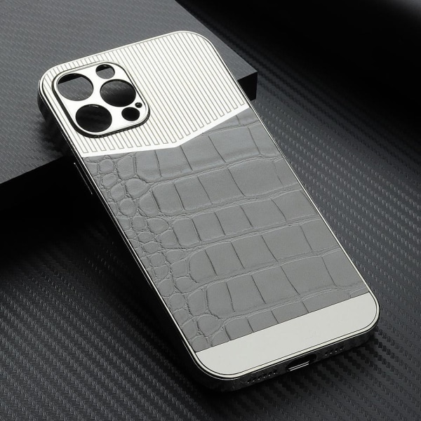 iPhone 13, Pro &amp; Max elektropläterat skal med veganskt läder Silver one size