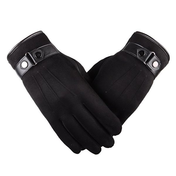 Touch-hansker for menn i semsket skinn og spenne fungerer med iPhone Black one size