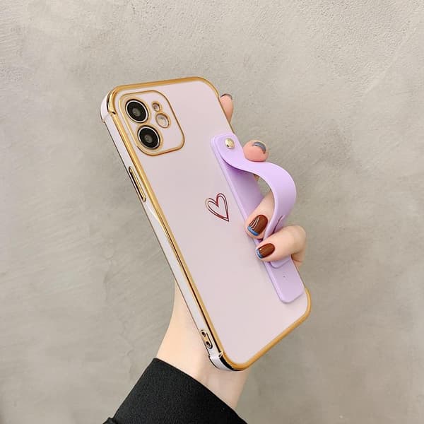 iPhone 13 Pro Max etui med hjerte og ankelrem gulddetaljer White one size