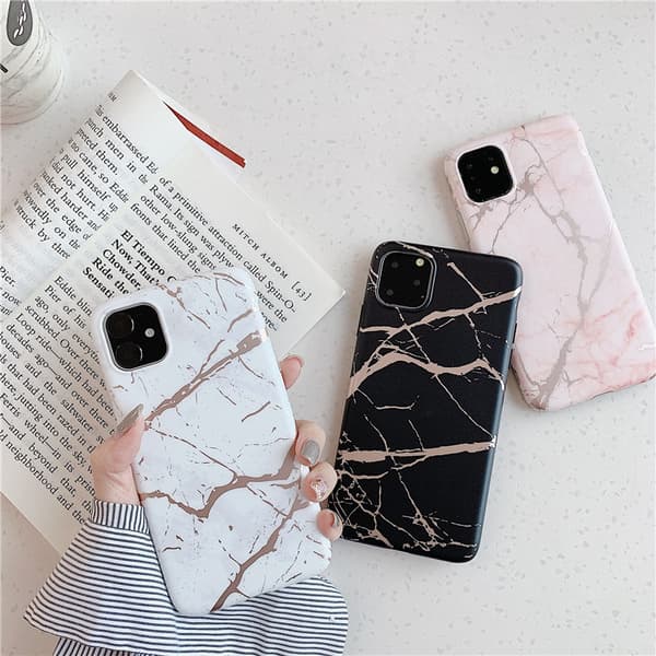 Mobil case til iPhone11 med marmor mønster Black one size
