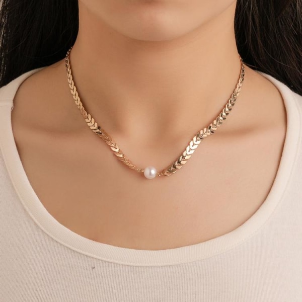 Elegant halsband guldpläterat med pärla nyckelben Guld one size