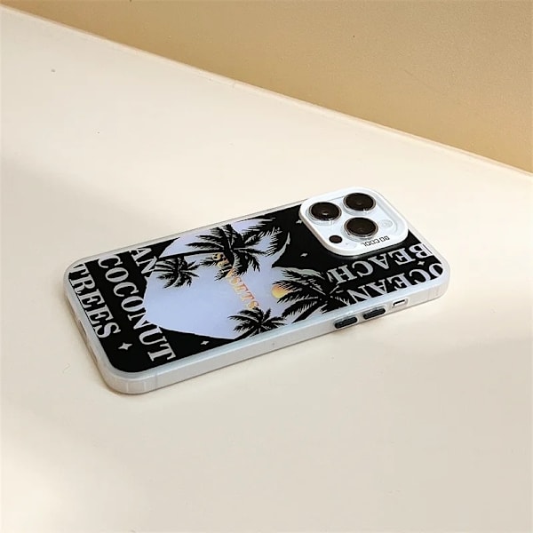Suojus kaikille iPhone 15 -malleille, joissa on palmu auringonlaskun rantameri Black one size