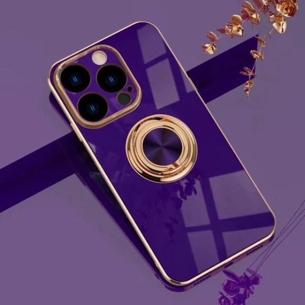 Luksuriøst stilfuldt etui ‘iPhone 14 Pro’ med ringstander funkti Dark purple