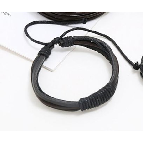 Handgjort armband i autentisk läder svart brun för män Svart one size
