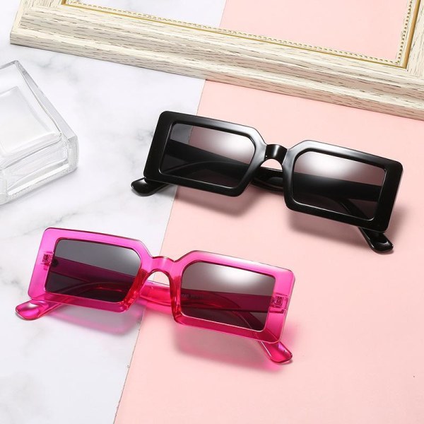 Trendiga solglasögon med rektangulära bågar i rosa svart Pink one size