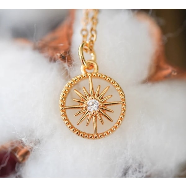 Necklace compass gold plated with crystal handmade with chain Gold one size