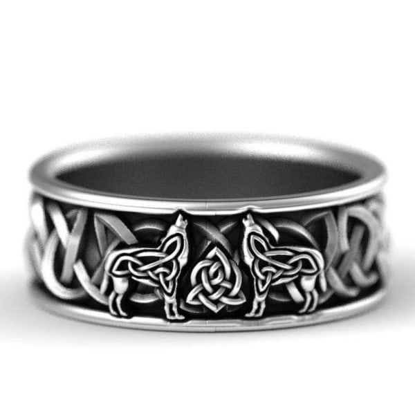 925 Sølvbelagt håndlavet ring til mænd sort mønster Silver US 9 Size (18,9 mm i diameter)