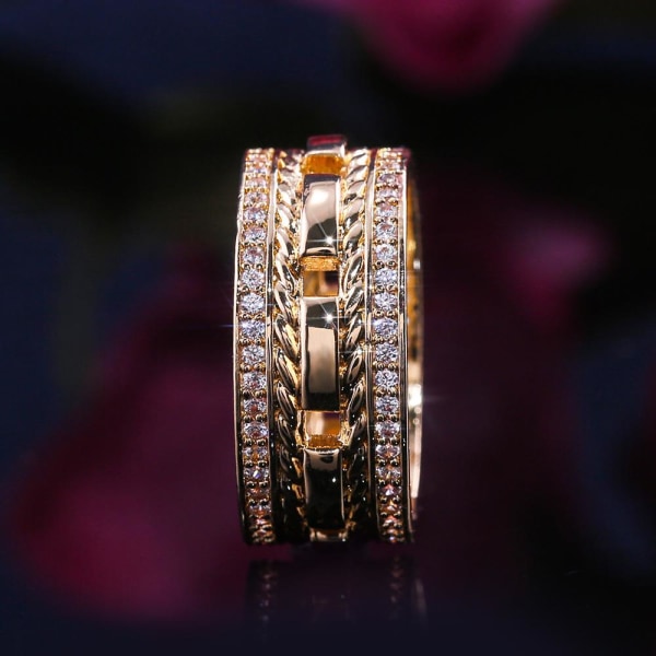 Handgjorda breda ringar Zircon 925 silver gåva Gold Gold US 9 Size (18,9 mm i diameter)