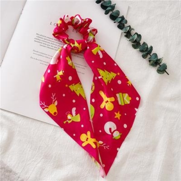 Jul Scrunchie rosett snöflinga jultomte snögubbe julgran Red Red with christmas tree