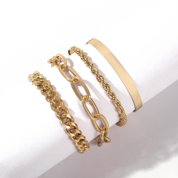 Armband i set á 4 stk guld bohemiskt smycke hip hop kedjor Guld one size