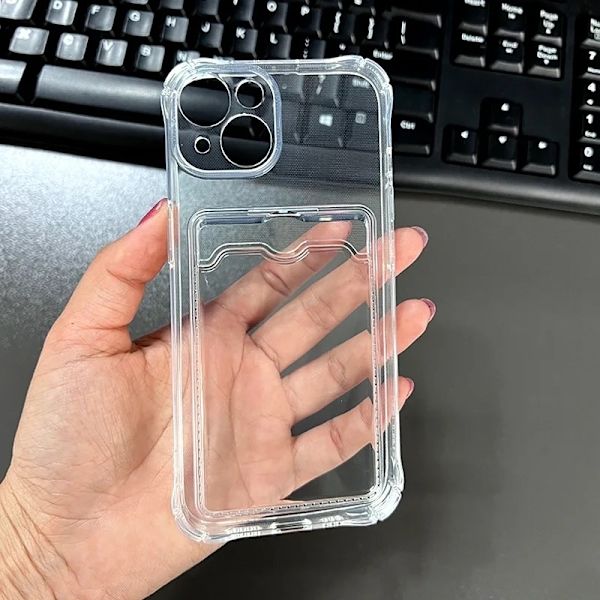 Skal för alla iPhone 15 modeller med plats för kort silikon stötdämpande Transparent one size
