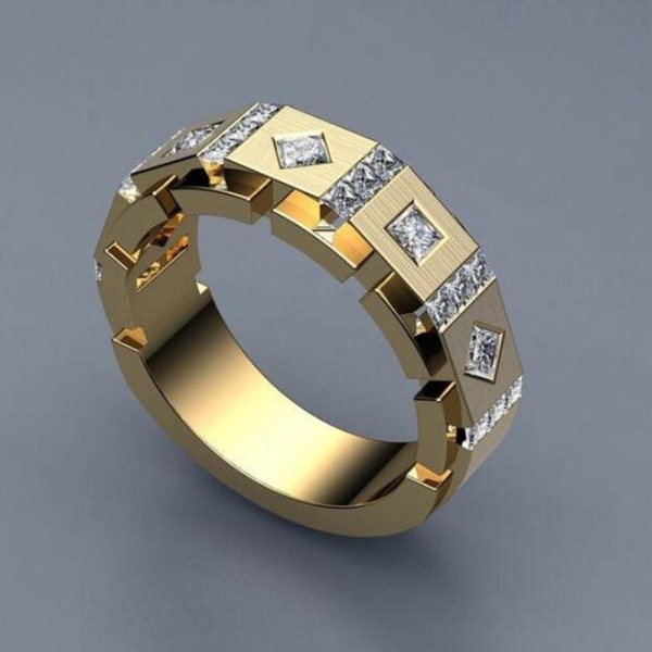 Forgyldt håndlavet ring til mænd i Zirconia-gave Gold US 10 Size (19,8 mm i diameter)