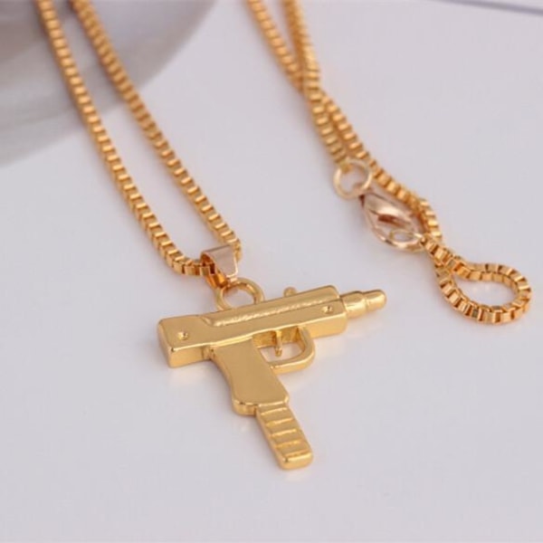 Guldbelagt kæde med pistol våben Gold one size