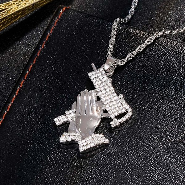 Hip hop -ketjun kaulakoru, jossa kädet rukoilevat käsivarsilla Silver one size