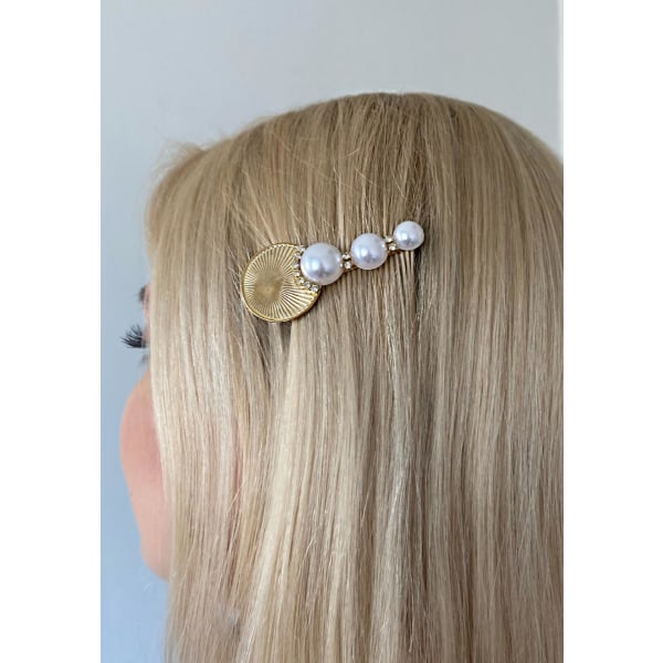 Unik hårnål med pärlor och guldplatta Guld one size