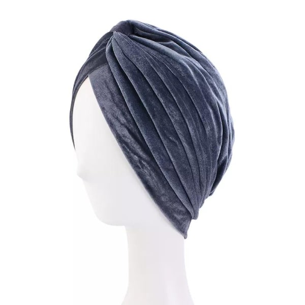 Turban i luksuriøs fløjl i flere farver hat Grey one size