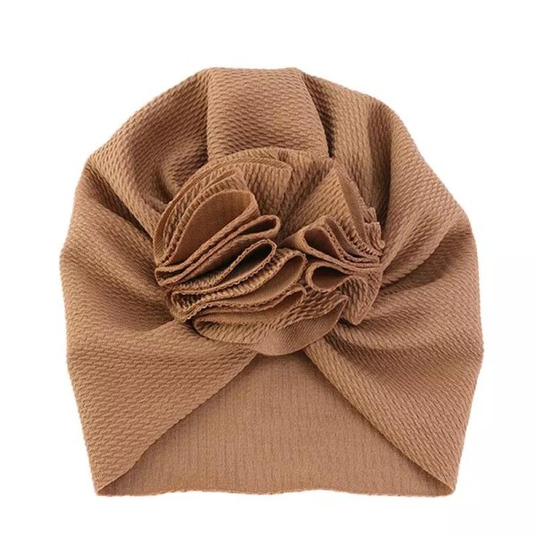 Søt turban med stor blomst flere farger stretchmateriale 0-4 år Brown one size