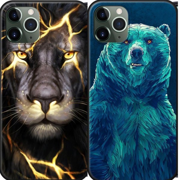 DEAL 2 for 1 cool case bear lion with flashes iphone Blue 13 Pro Max