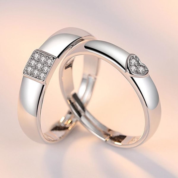 Matchande silverpläterade ringar med hjärta för män och kvinnor Silver one size