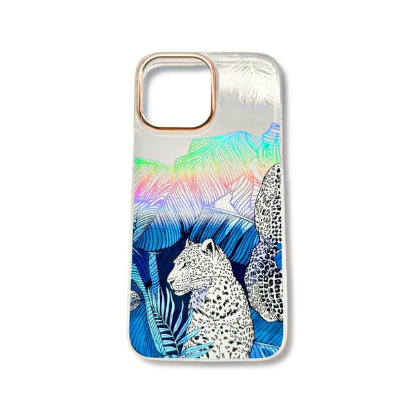 iPhone 12 13 pro max sort og hvid leopard orientalsk mønster blå Blue one size