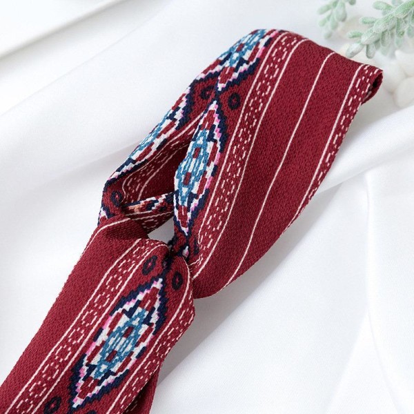 Bohemiskt elastiskt hårband med vita linjer Röd one size