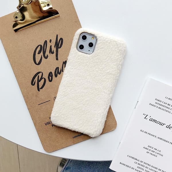 iPhone11 Pro skal teddy material fluffigt mjukt stickat White one size
