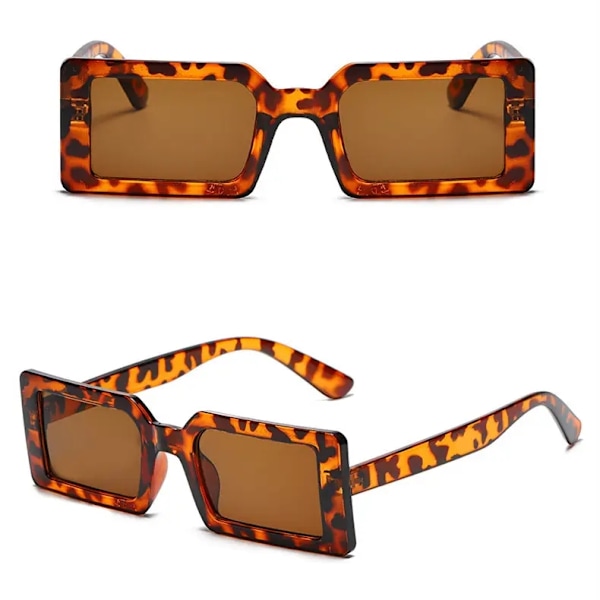 Solbriller kvinner rektangulær trend 2025 sommer retro leopard Brown one size