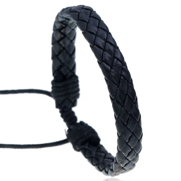Käsintehty punottu rannekoru miehille mustaa nahkaa Black one size