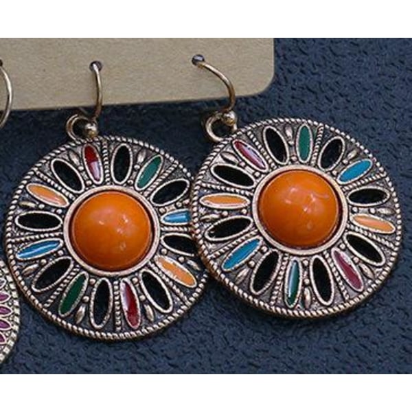 Håndlagde øredobber i etnisk antikk stil rund sølvbelagt Orange one size