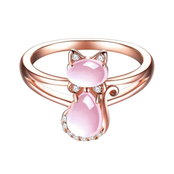 Lyserød ring med katmotiv i rhinsten og sten rose guldkat Pink gold one size