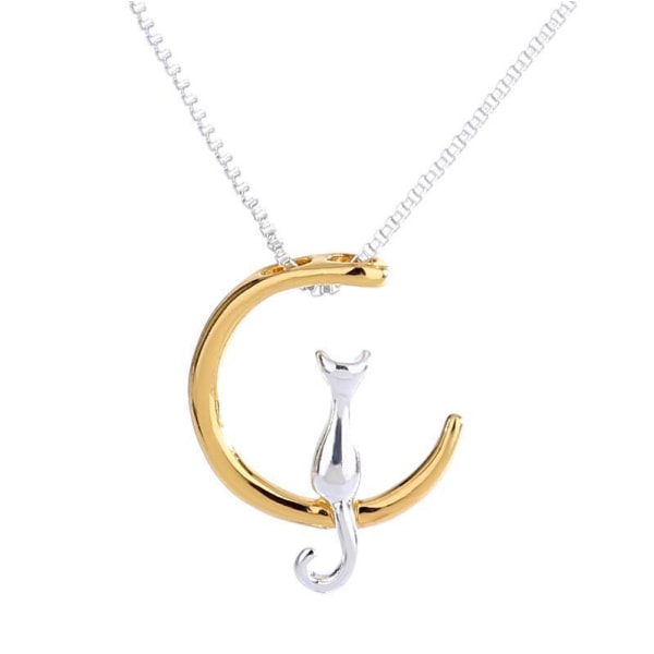 Kæde med måne og kat i både sølv og guld Silver one size