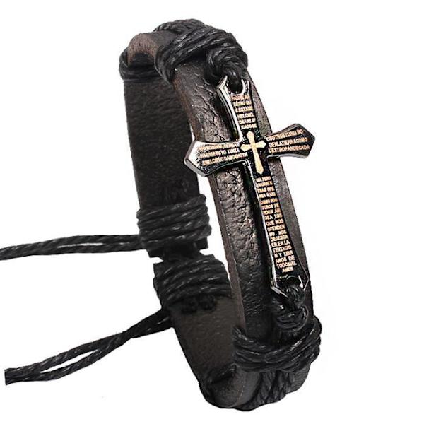 Retro käsintehty rannekoru Cross Latin Brown one size