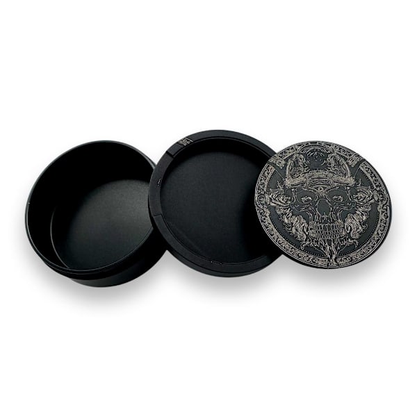 Snusboks i sort aluminium for all snus - Hodeskalle med vikinghorn Black