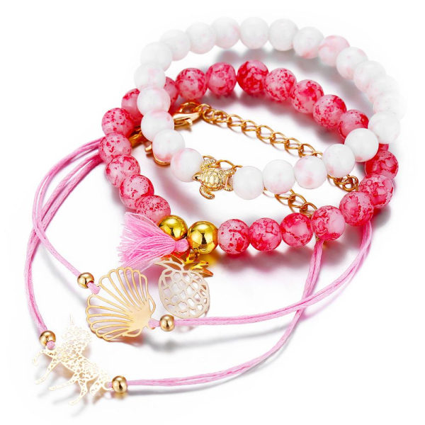Bohemiska armband i set á 4 stk rosa enhörning Rosa one size