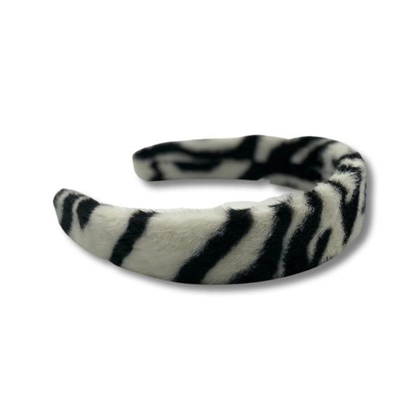 Fluffy tiara with fur zebra pattern black white animal White