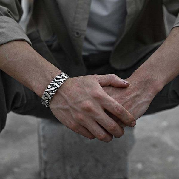 Noorzai S - Retro adjustable bracelet for men in silver medieval Silver one size