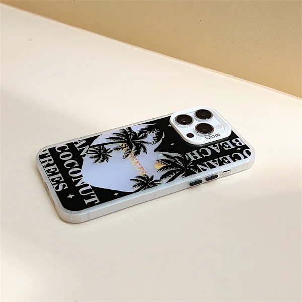 Suojus kaikille iPhone 15 -malleille, joissa on palmu auringonlaskun rantameri Black one size