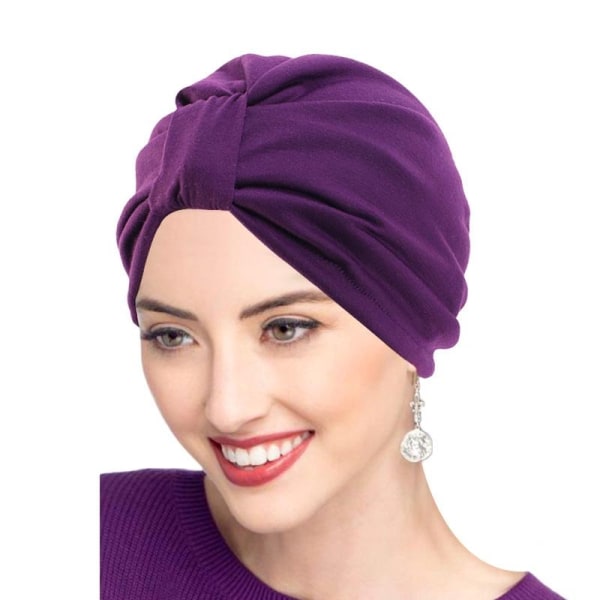 Turban med 2 lag hijabi sateng bomull flere farger Purple one size