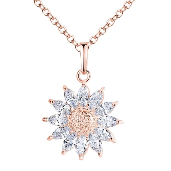 Beautiful necklace in zircon sunflower rose gold silver Christmas present PinkGold one size