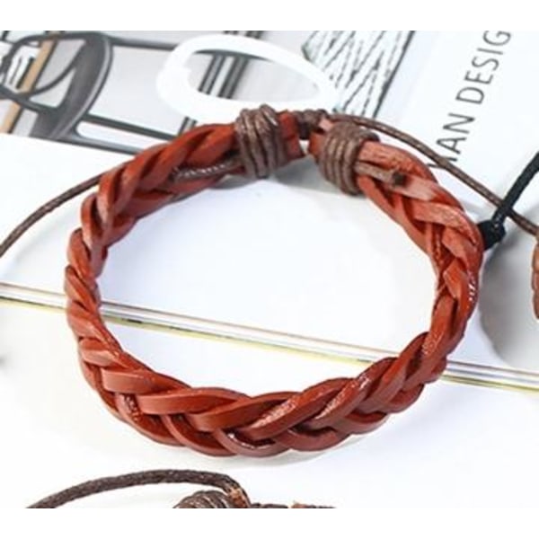 Handgjort flätat armband i orange läder Orange one size