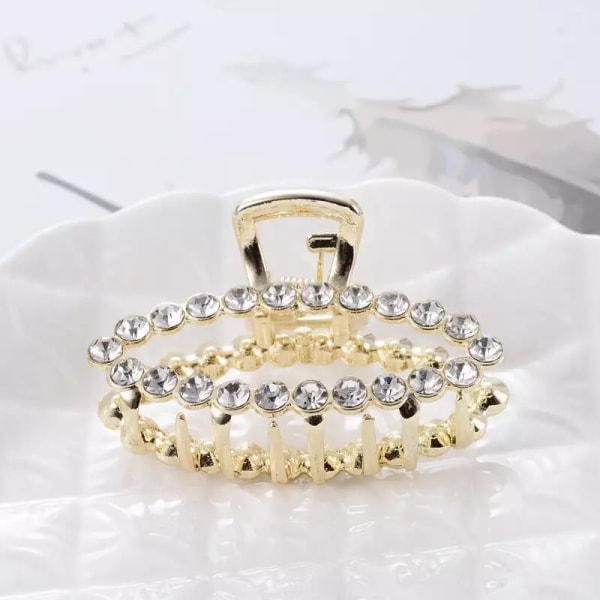 Hårklämma med strass och pärlor hjärta diamant Gold one size
