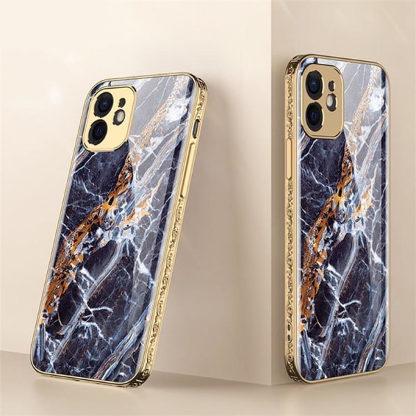 iPhone 12 Pro Luksus glas etui guldbarok elegant flere farver Blue one size