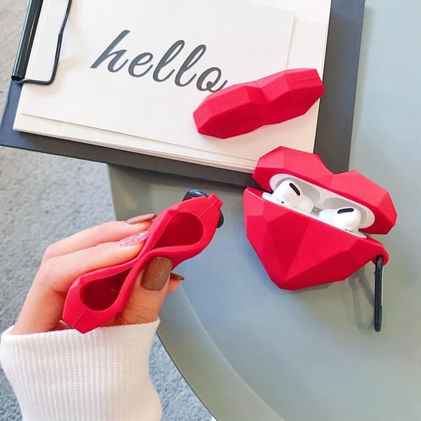 Hjerteformet støtsikkert deksel for Airpods Pro 3D rødt hjerte Red one size